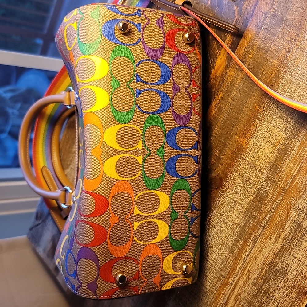 Coach Rowan Satchel In Rainbow Signature Canvas - Picture 6 of 10
